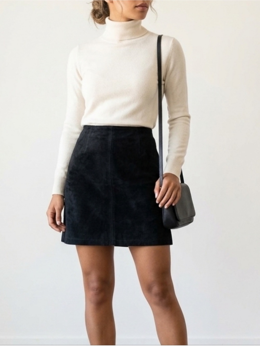 New Classic Black Suede A-Line Mini Skirt